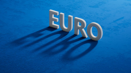 euro Word Written In shadow of 3d charcaters on documents.close up of shadow of 3d charcaters,Business Concept.3D rendering.の写真素材