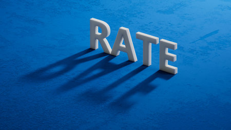 rate Word Written In shadow of 3d charcaters on notebook with pen.close up of shadow of 3d charcaters,Business Concept.3D rendering.の写真素材