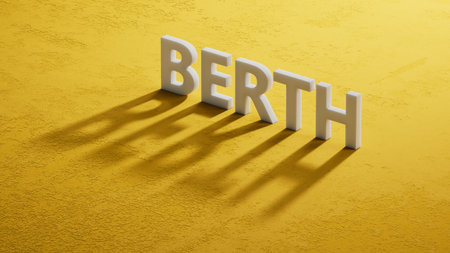 Word berth. Wooden small shadow of 3d characters with letters with copy space available. Close up of shadow of 3d characters. Business Concept. 3D rendering.の写真素材