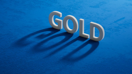 Dice and a Krugerrand coin form the word GOLD. 3D rendering.の写真素材