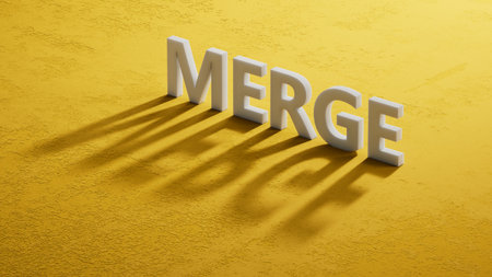 shadow of 3d charcaters with MERGE business word.close up of shadow of 3d charcaters,Business Concept.3D rendering.の写真素材