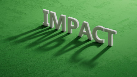 IMPACT Concept With Wooden Ruler.close up of shadow of 3d characters, Business Concept.3D rendering.の写真素材