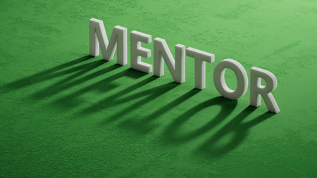 shadow of 3d characters with MENTOR word. Mission, Vision and core values concept. close up of shadow of 3d characters, Business Concept. 3D rendering.の写真素材