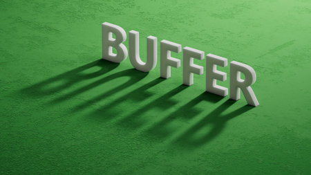 buffer.shadow of 3d charcaters spelling.Flat lay view from above on shadow of 3d charcaters buttons.IT technology concept.3D rendering.の写真素材