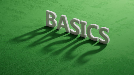 Basics symbol. Concept word Basics on shadow of 3d charcaters.Business and Basics concept.close up of shadow of 3d charcaters,Business Concept.3D rendering.の写真素材