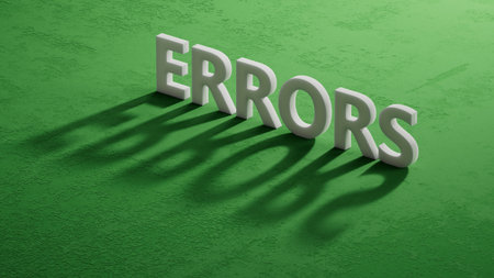 errors word concept. shadow of 3d characters. close up of shadow of 3d characters. 3D rendering.の写真素材
