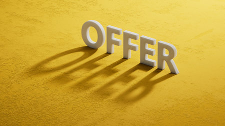 Offer symbol. shadow of 3d charcaters with word Offer.close up of shadow of 3d charcaters,Business Concept.3D rendering.の写真素材