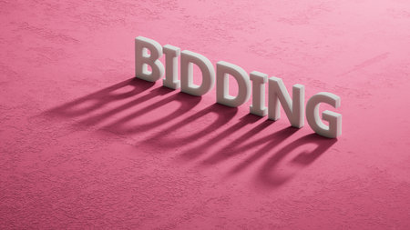 The word bidding written on shadow of 3d charcaterss. Business and finance concept.close up of shadow of 3d charcaters,Business Concept.3D rendering.の写真素材