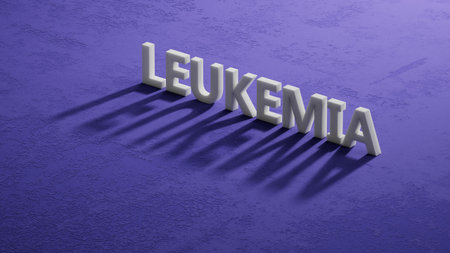 Doctor holding card in hands and pointing the word LEUKEMIA.close up of shadow of 3d characters.3D rendering.の写真素材