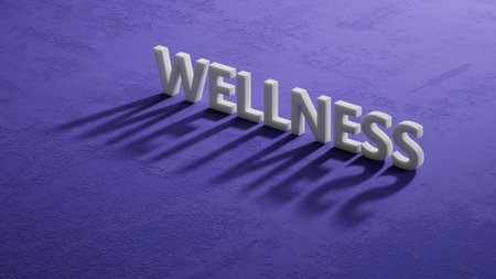 Wellness text word on shadow of 3d charcaters.3D rendering.の写真素材