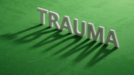 shadow of 3d characters with trauma word.close up of shadow of 3d characters.3D rendering.の写真素材