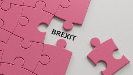 Brexit the word spelled out using puzzle pieces with missing pieces. EU and UK politics. Political Brexit concept.3D rendering.の写真素材