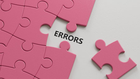 errors word concept. puzzle pieces with missing pieces.close up of puzzle pieces with missing pieces,Business Concept.3D rendering.の写真素材