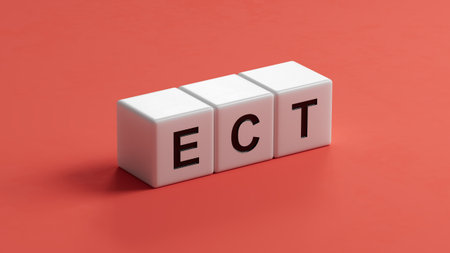 The word ECT is written on wooden cubes. Medical concept. close up of wooden cubes. 3D rendering.の写真素材