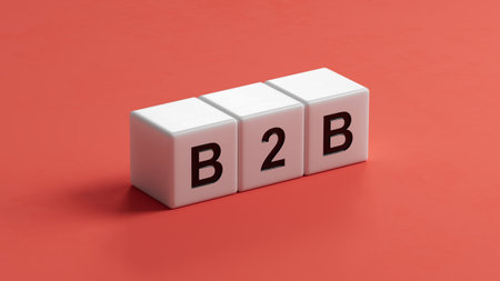 3D illustration of B2B in English, using a bold font. It conveys business and business...