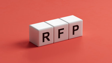wooden cubes with the letters RFP.the inscription on the wooden cubes.close up of wooden cubes,Business Concept.3D rendering.の写真素材