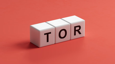 TOR concept on wooden beige cubes .3D rendering.の写真素材