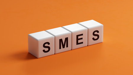 Small and medium-sized enterprises Word Written In wooden cubes.close up of wooden cubes,Business Concept.3D rendering.の写真素材