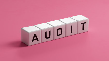 wooden cubes with AUDIT business word.close up of wooden cubes,Business Concept.3D rendering.の写真素材