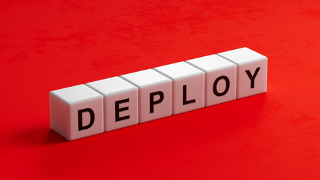 Wooden cubes with text deploy. Close up of wooden cubes.の写真素材