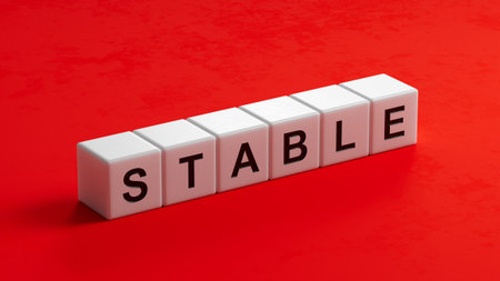 wooden cubes with STABLE business word.close up of wooden cubes,Business Concept.3D rendering.の写真素材