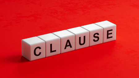 Wooden mannequin near tower of wooden cubes with word clause. close up of wooden cubes, Business Concept. 3D rendering.の写真素材