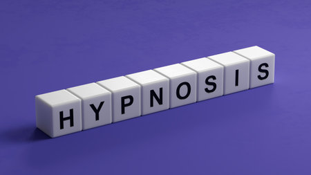 wooden cubes with text hypnosis. close up of wooden cubes.の写真素材