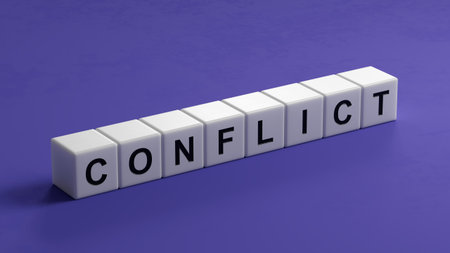 wooden cubes with text conflict. financial market. financing. close up of wooden cubes.の写真素材