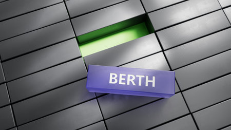 Word berth. Wooden small metal blocks with letters with copy space available. Close up of metal...
