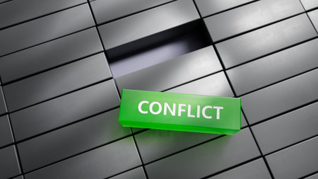 metal blocks with text conflict. financial market. financing.close up of metal blocks,Business...