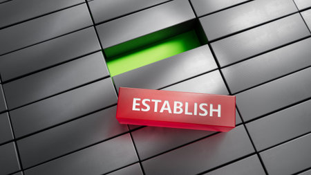 metal blocks with text ESTABLISH. financial market. financing.close up of metal blocks,Business...