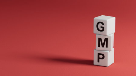 GMP - text on wooden elements. 3D renderingの写真素材
