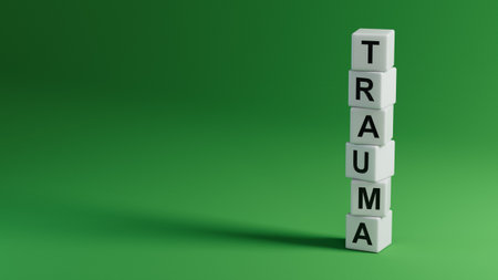 wooden elements with trauma word. close up of wooden elementsの写真素材