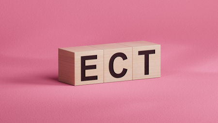 The word ECT is written on wooden cubes. Medical concept. Close up of wooden cubes. 3D rendering.の写真素材