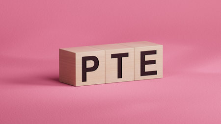 Three wooden cubes with the letters PTE.close up of wooden cubes,Business Concept.3D rendering.の写真素材