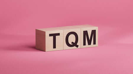 TQM, TEXT on wooden cubess.close up of wooden cubes,Business Concept.3D rendering.の写真素材