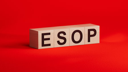 esop sign on the wooden cubes.close up of wooden cubes,Business Concept.3D rendering.の写真素材