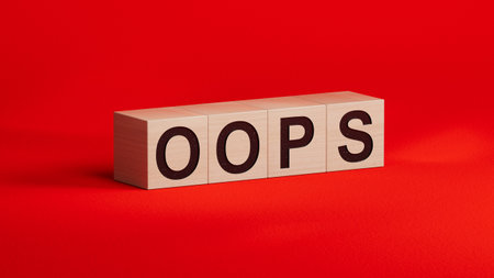 wooden cubes with OOPS business word.close up of wooden cubes,Business Concept.3D rendering.の写真素材