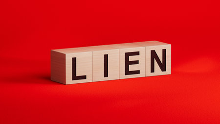 Four wooden cubes arranged in stack with word LIEN on them, space for text.close up of wooden cubes,Business Concept.3D rendering.の写真素材