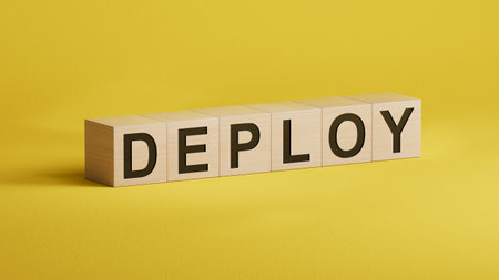 Wooden cubes with text deploy. Close up of wooden cubes.の写真素材