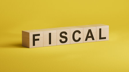 Word fiscal with wooden cubes.close up of wooden cubes,Business Concept.3D rendering.の写真素材
