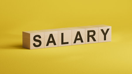 wooden cubes with salary business word.close up of wooden cubes,Business Concept.3D rendering.の写真素材