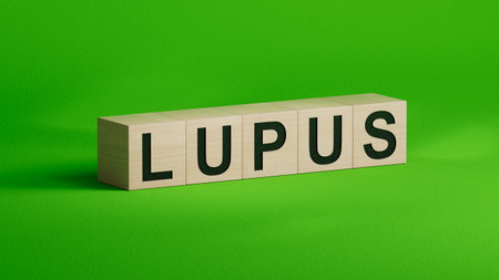 The word LUPUS is written on wooden cubes. Medical concept. Close up of wooden cubes. 3D rendering.の写真素材