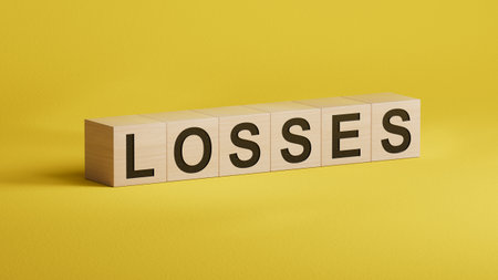 wooden cubes with LOSSES word on wooden table. Financial loss businesses concept. Business Concept.3D rendering.の写真素材