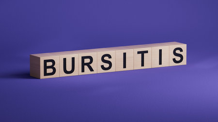 The word BURSITIS is written on wooden cubes. Medical concept.close up of wooden cubes.3D rendering.の写真素材