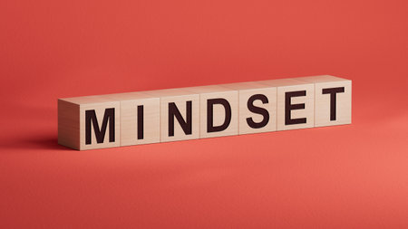 Mindset is a word written in blue letters on wooden cubes. Mindset text on wooden cubes. Close up of wooden cubes.の写真素材
