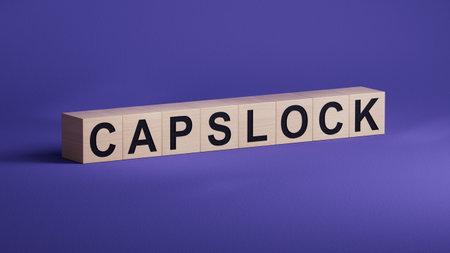 CapsLock.3D illustration of wooden cubes.close up of wooden cubes,3D rendering.の写真素材