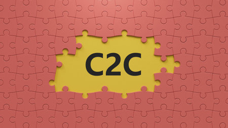 3D illustration of C2C in English, using a bold font. It conveys consumer and consumer...
