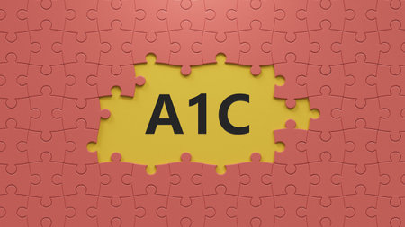 A1C text on puzzle pieces with missing pieces, medical concept. Close up of puzzle pieces with...