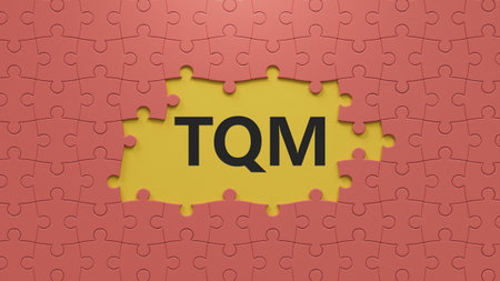 TQM, TEXT on puzzle pieces with missing pieces.close up of puzzle pieces with missing pieces,Business Concept.3D rendering.の写真素材